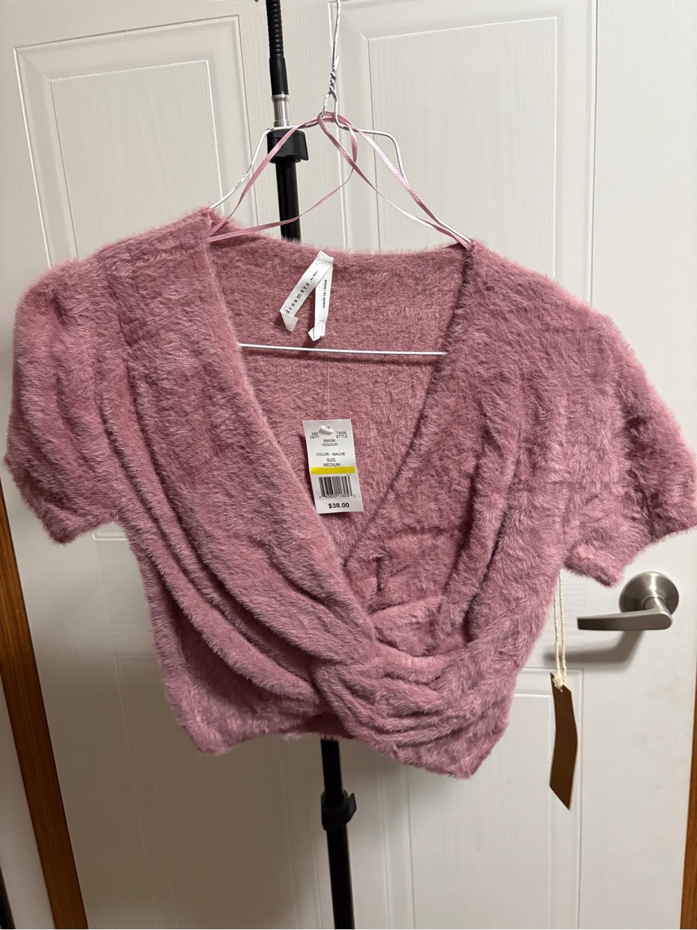 Dreamers Dusty Rose Fuzzy V-Neck Wrap Sweater